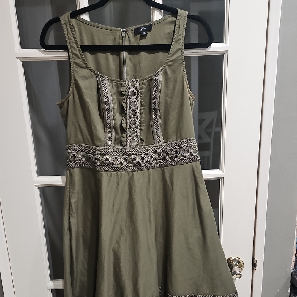 JCrew Olive Green Mini Dress with Lace Detail Small